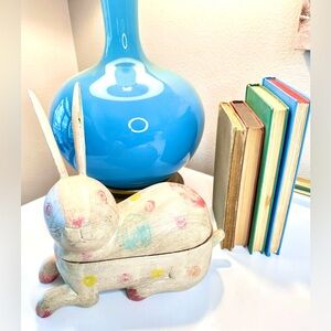 Vintage Hand Carved, Hand Painted Teak Wood Bunny Box, Folk Art